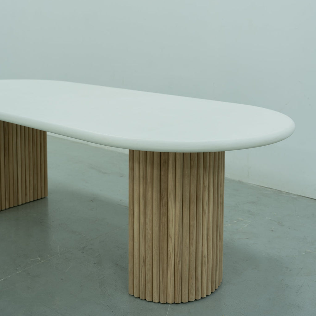Micro Cement Oval Oak Dining Table Perspective View 9