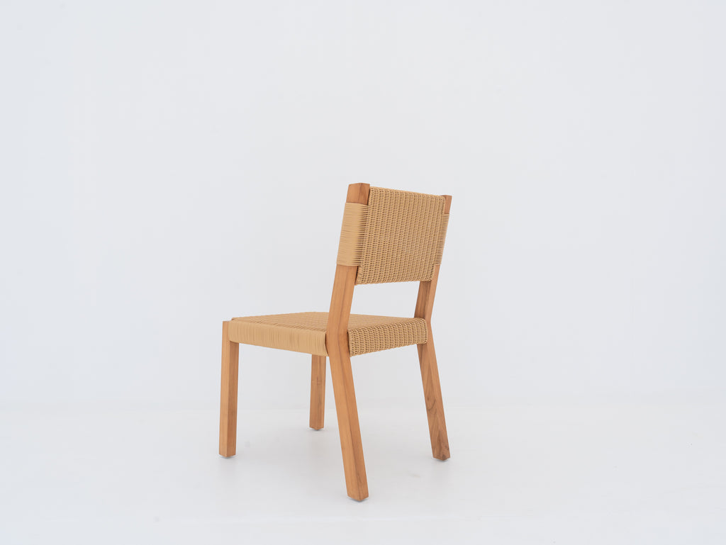 Modern Teak & Rattan Dining Chair Back view