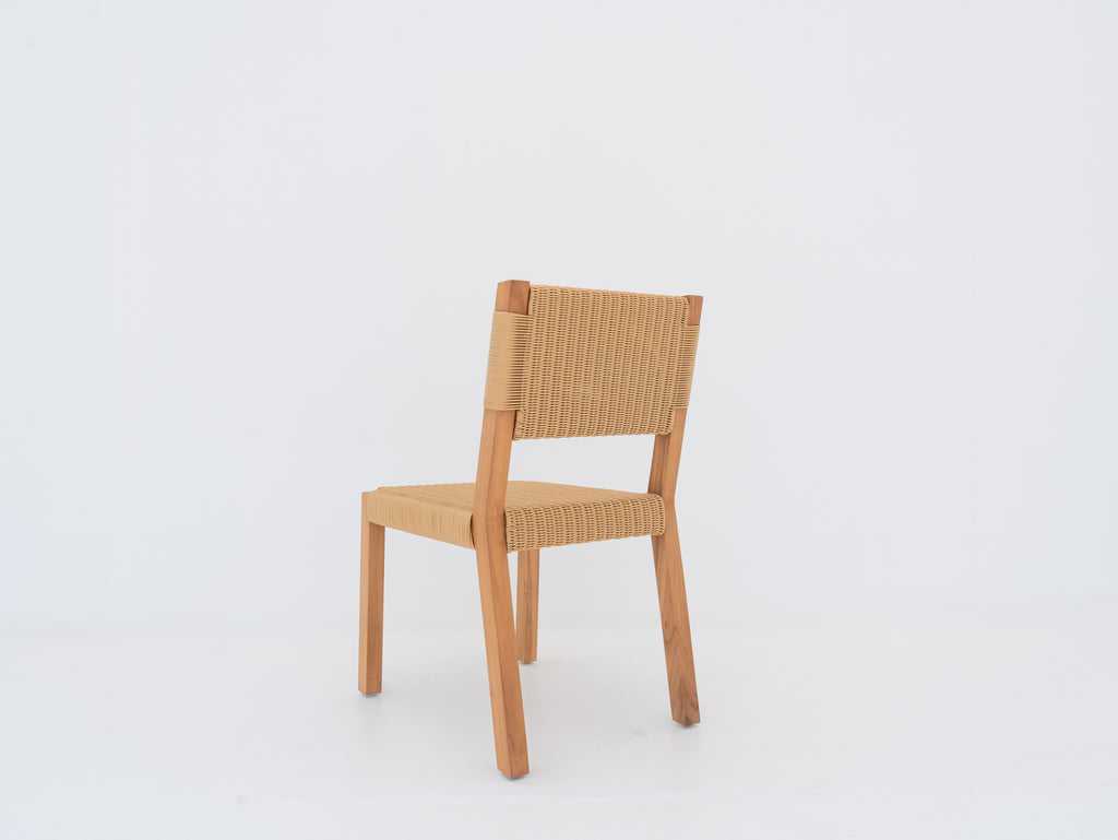 Modern Teak & Rattan Dining Chair Back view