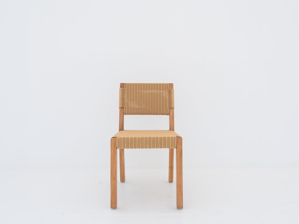Modern Teak & Rattan Dining Chair Front view