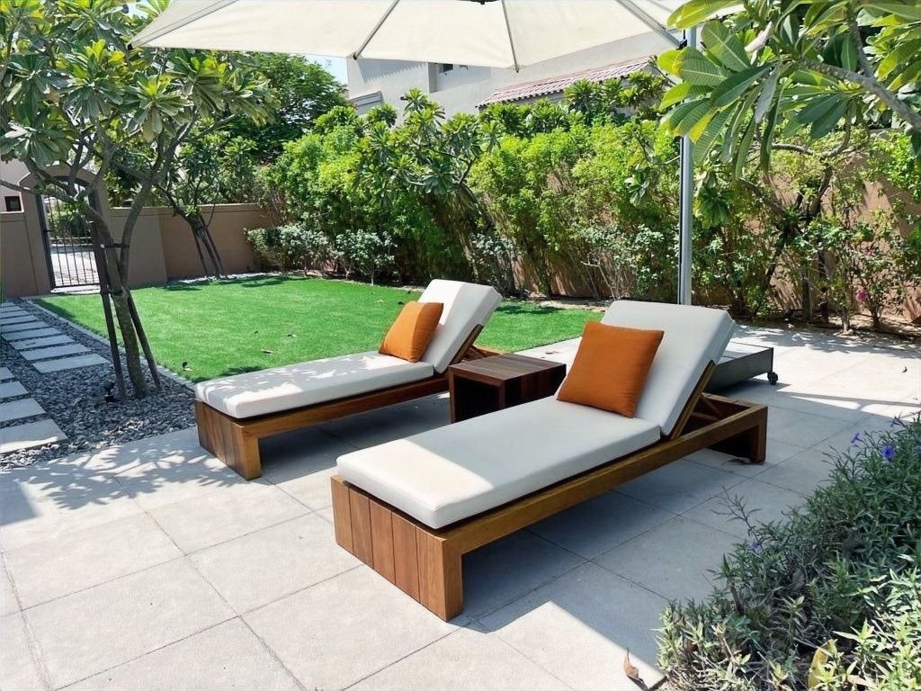 Modern Teak Sun Lounger Outdoor View 1