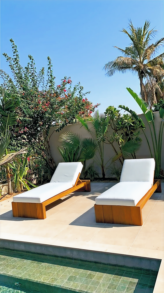 Modern Teak Sun Lounger Outdoor View 4