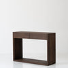 Oak Console Table with Drawers Dark Roast Finish Perspective View 1