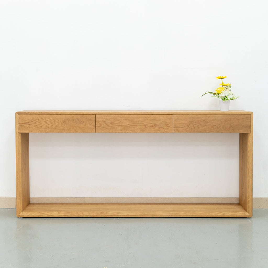 Oak Console Table with Drawers Front Perspective View 1