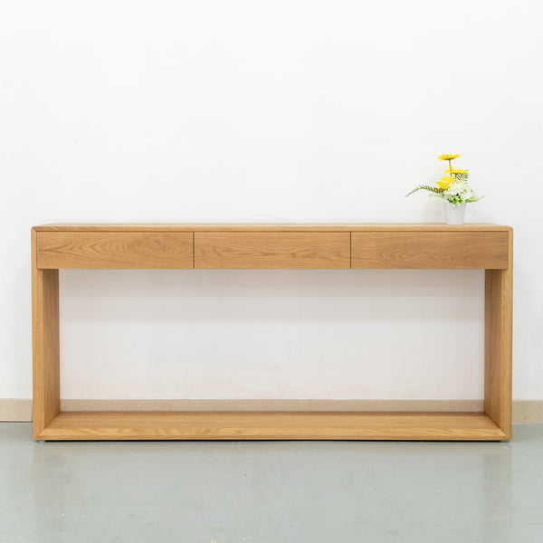 Oak Console Table with Drawers Front Perspective View 1