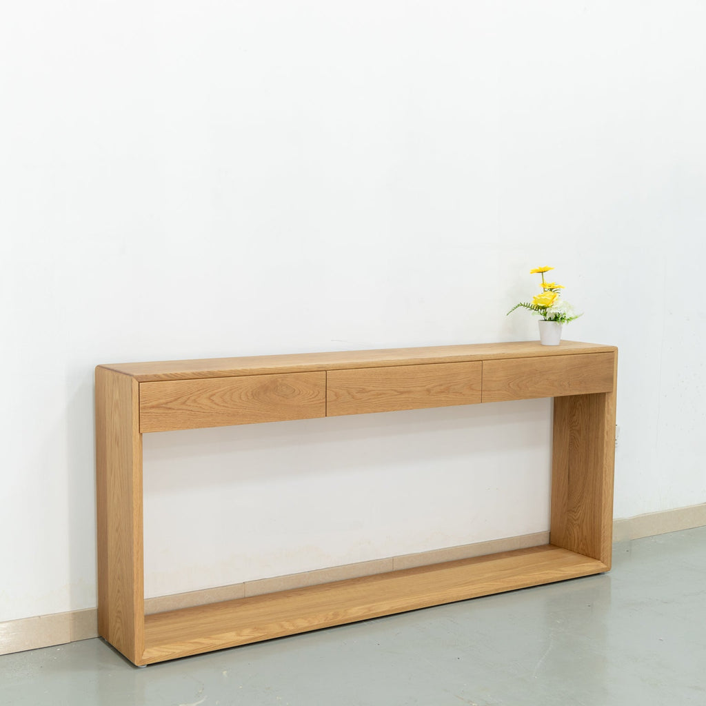 Oak Console Table with Drawers Front Perspective View 6