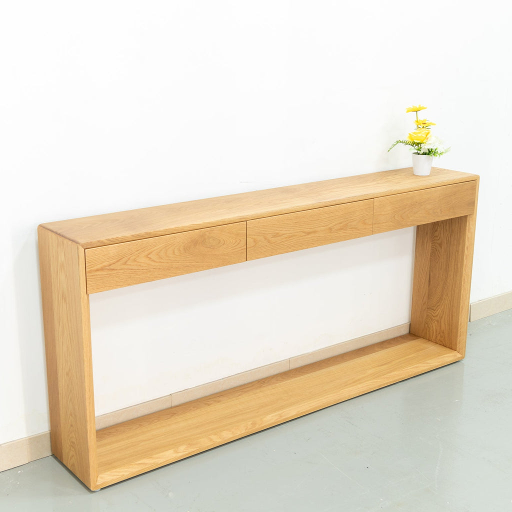 Oak Console Table with Drawers Perspective View 1