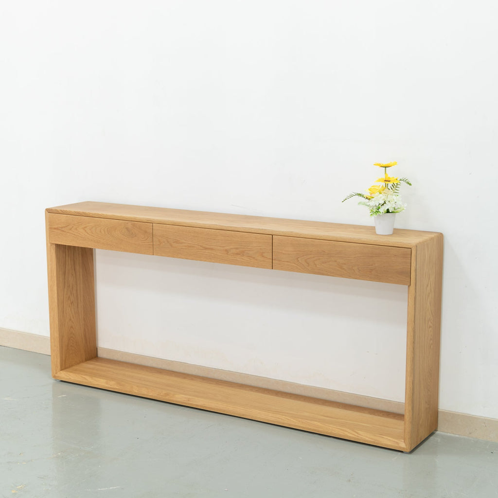 Oak Console Table with Drawers Perspective View 2