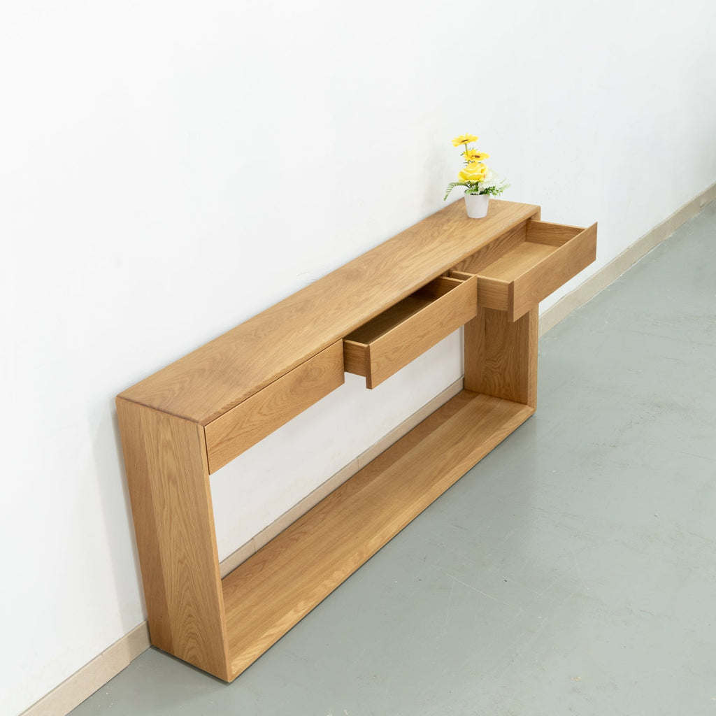 Oak Console Table with Drawers Perspective View 4