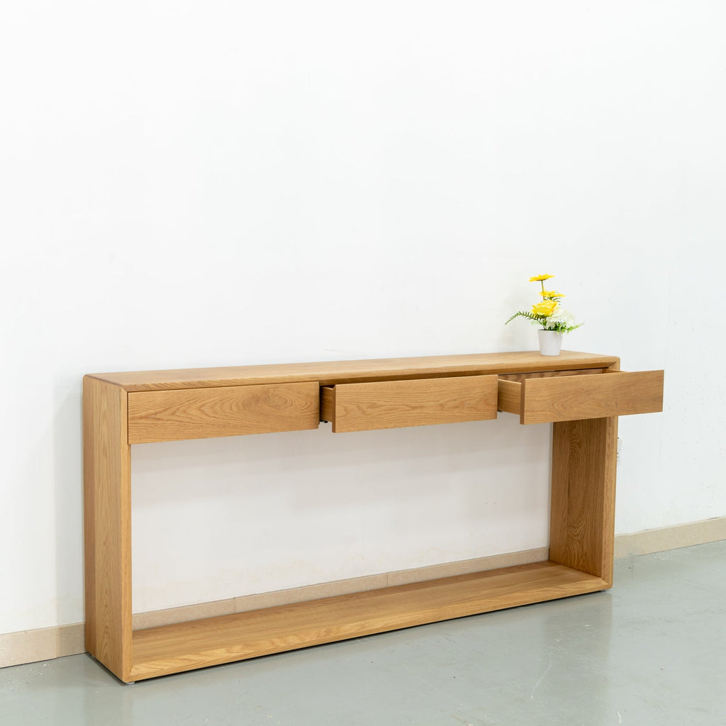 Oak Console Table with Drawers Perspective View 5