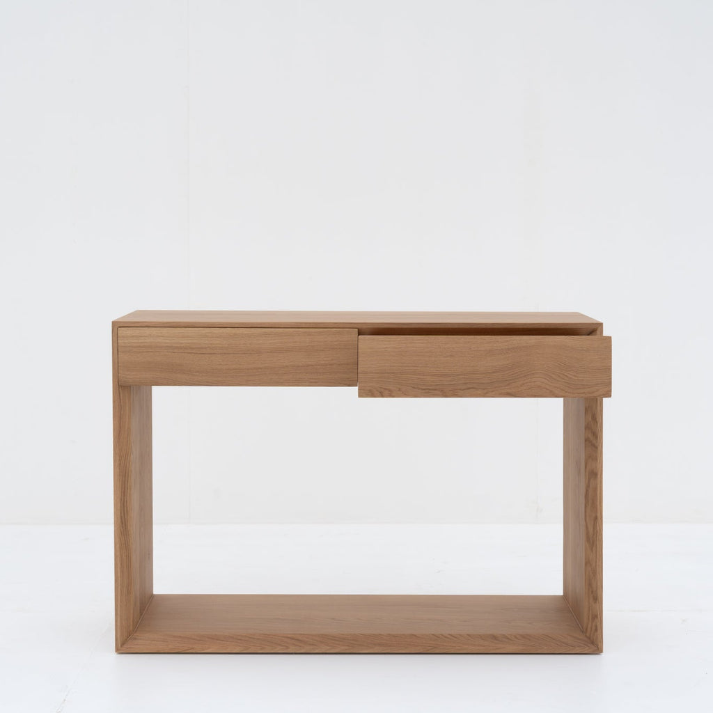 Oak Console table with 2 Drawers Front Perspective 2