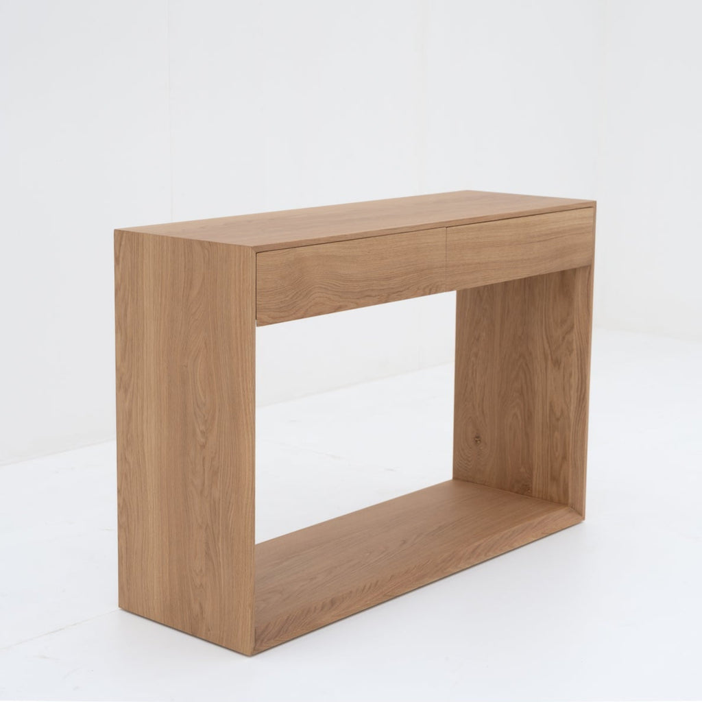 Oak Console table with 2 Drawers Perspective View 1