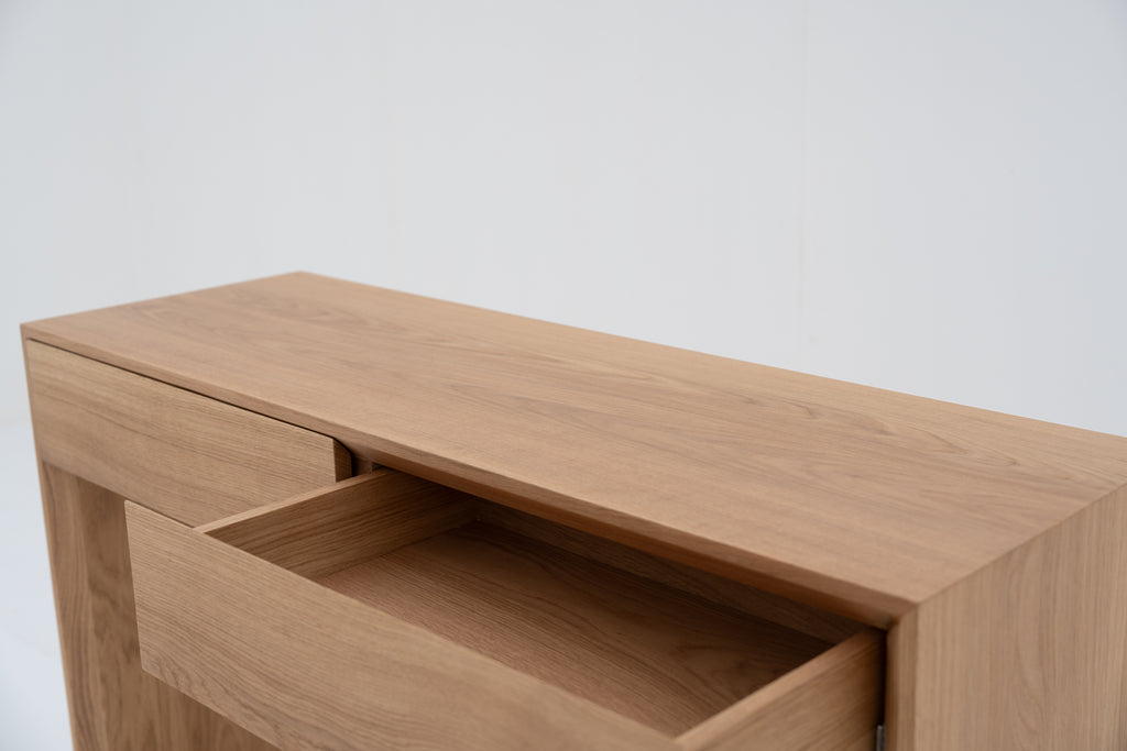 Oak Console table with 2 Drawers Top Detailed View 1