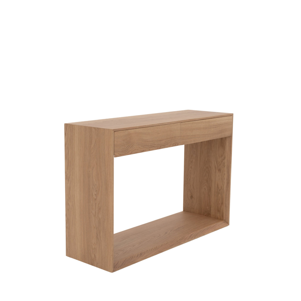 Oak Console table with 2 Drawers White Background View