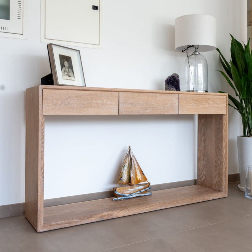 Oak Console table with Drawers Indoor Perspective View 3