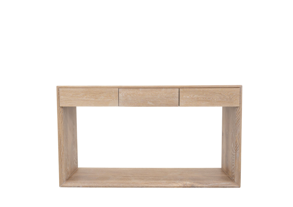 Oak Console table with Drawers White Background View 2