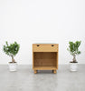 Oak & Leather Top Bedside Table with Drawer Front view