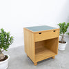 Oak & Leather Top Bedside Table with Drawer Side view