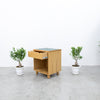 Oak & Leather Top Bedside Table with Drawer Side view 2