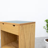Oak & Leather Top Bedside Table with Drawer Side view 4