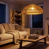 Oasis Dome Rattan Pendant Light Indoor Night Perspective View 2