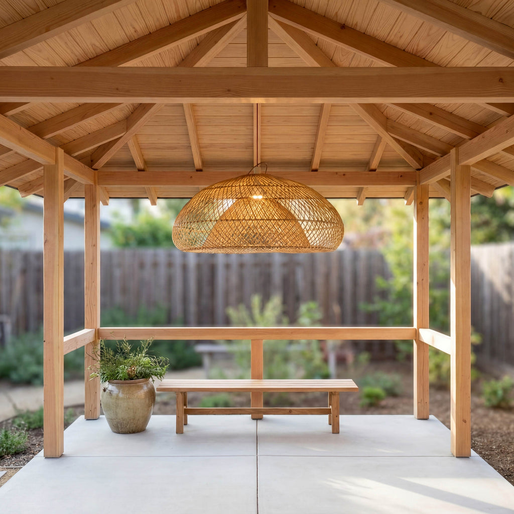 Oasis Dome Rattan Pendant Light Outdoor Perspective View 2