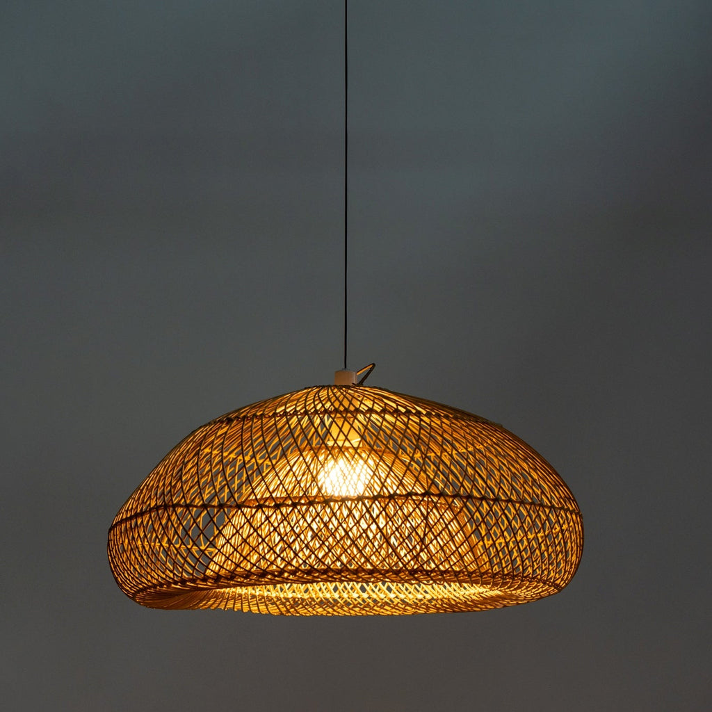 Oasis Dome Rattan Pendant Light Perspective Night View 1