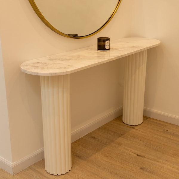 Oval Marble Console Table Perspective View 1