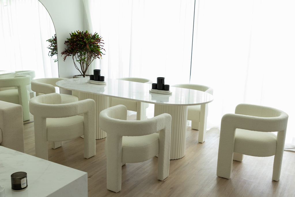 Oval Marble Dining Table Perspective View 13