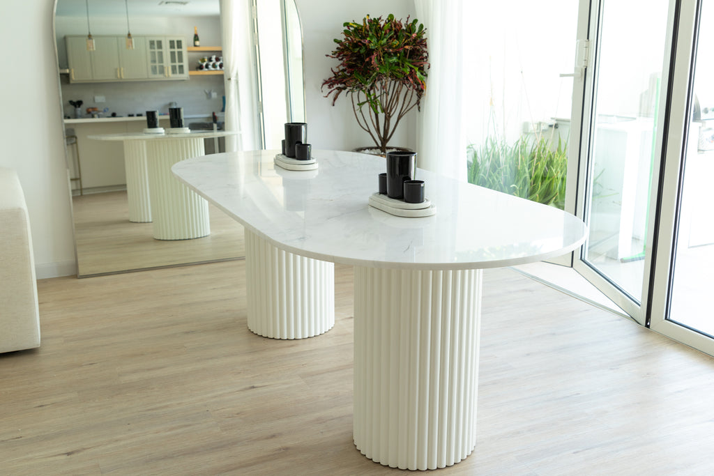 Oval Marble Dining Table Perspective View 3
