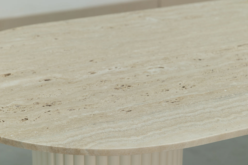 Oval Travertine Dining Table Detailed Top Texture View 10