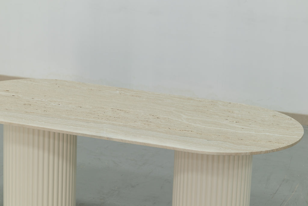 Oval Travertine Dining Table Detailed Top Texture View 1