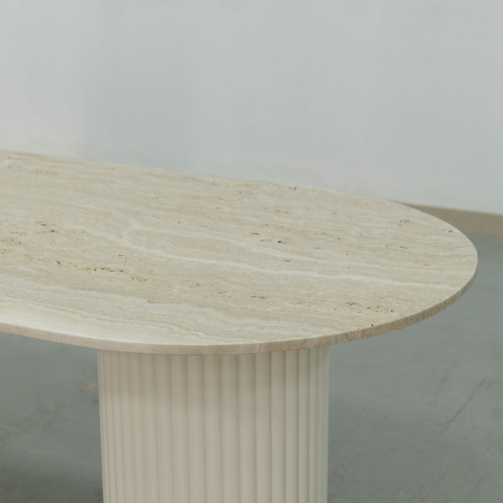 Oval Travertine Dining Table Detailed Top Texture View 2