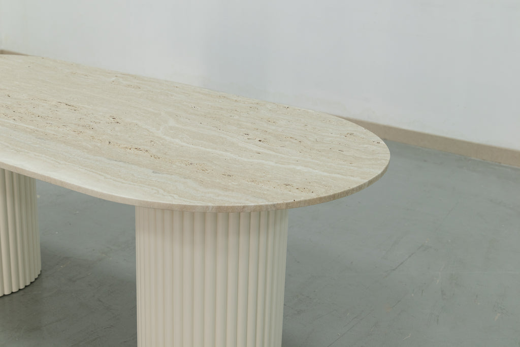 Oval Travertine Dining Table Detailed Top Texture View 3