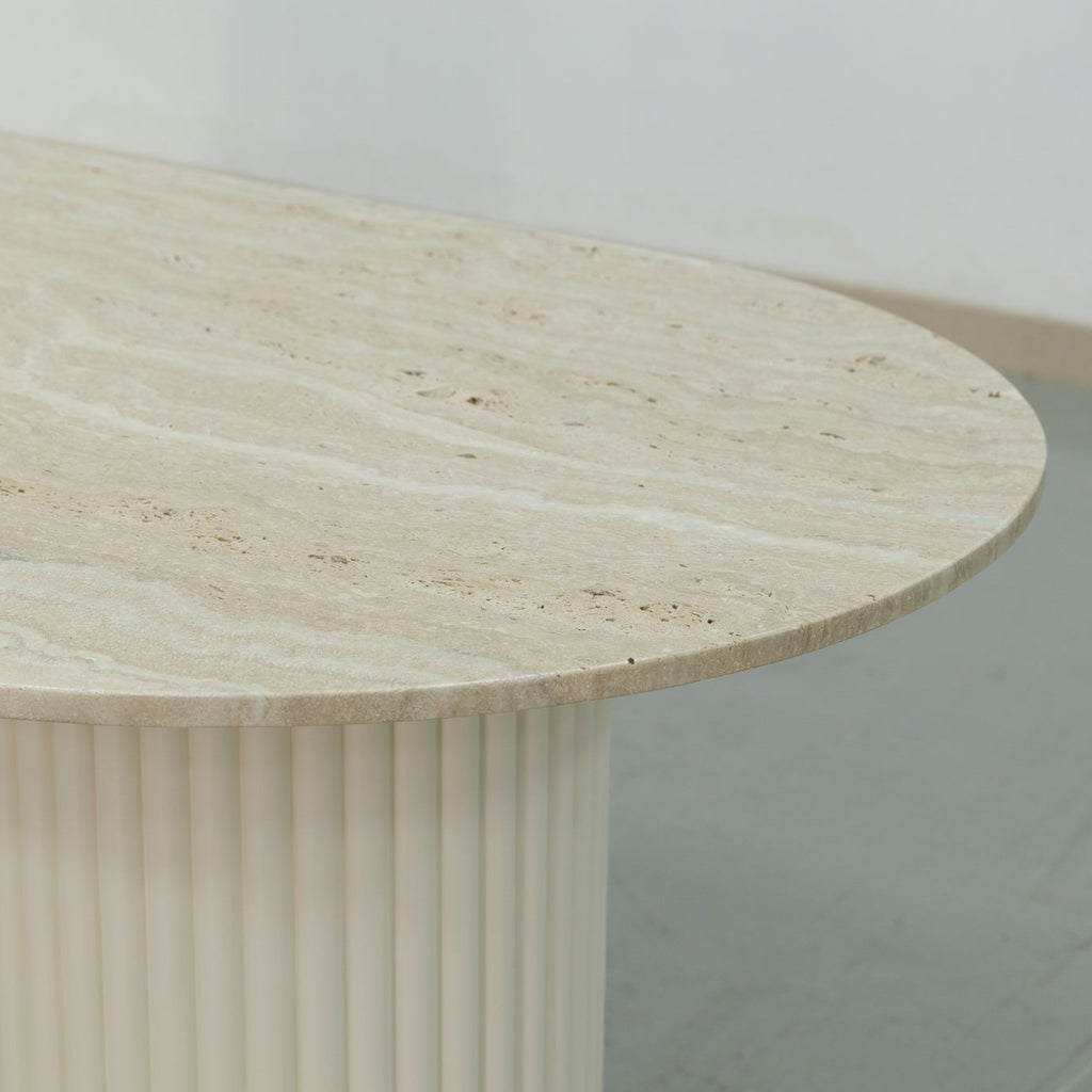 Oval Travertine Dining Table Detailed Top Texture View 4