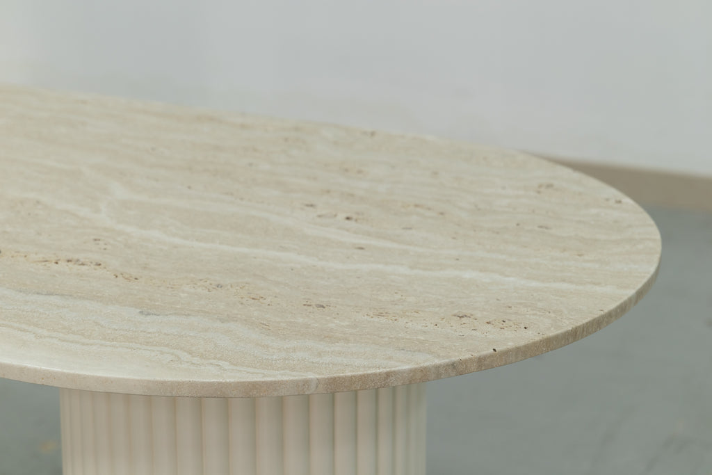 Oval Travertine Dining Table Detailed Top Texture View 5