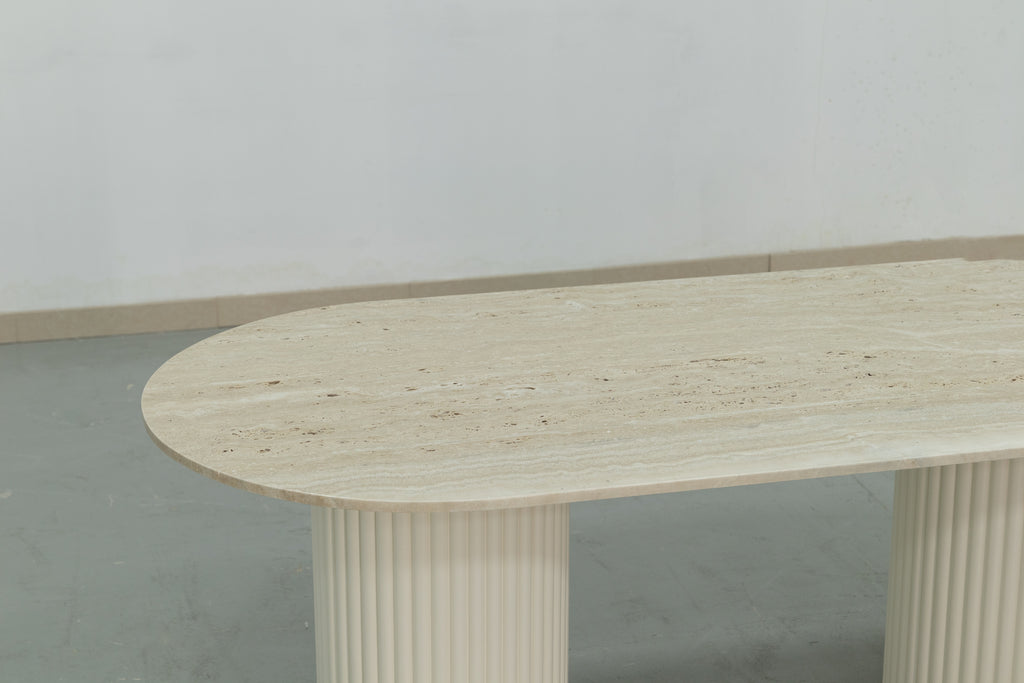 Oval Travertine Dining Table Detailed Top Texture View 6