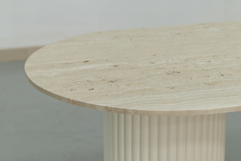 Oval Travertine Dining Table Detailed Top Texture View 7
