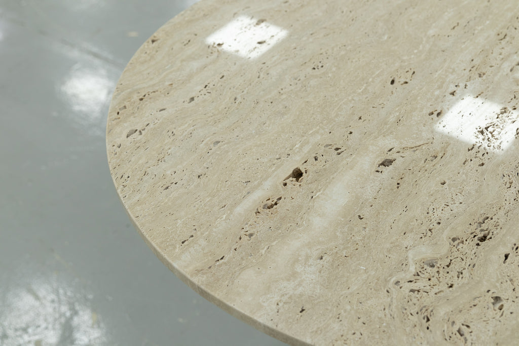 Oval Travertine Dining Table Detailed Top Texture View 8