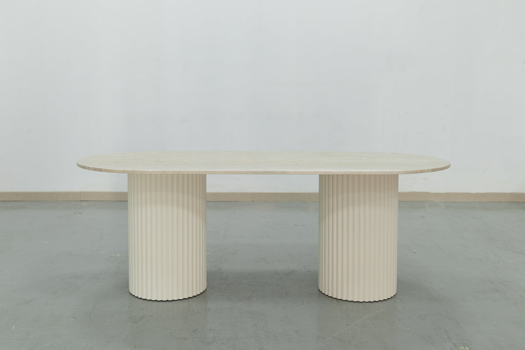 Oval Travertine Dining Table Front View 1