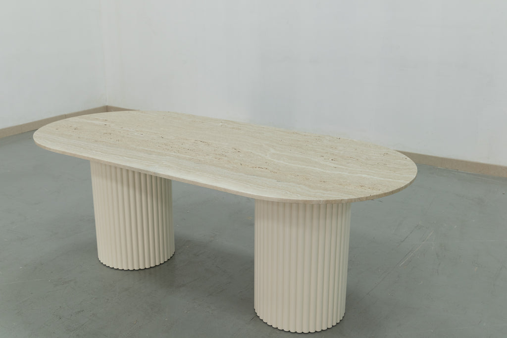 Oval Travertine Dining Table Perspective View 2