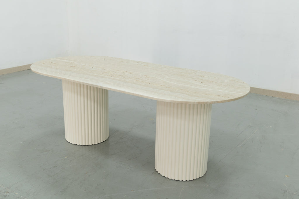 Oval Travertine Dining Table Perspective View 3