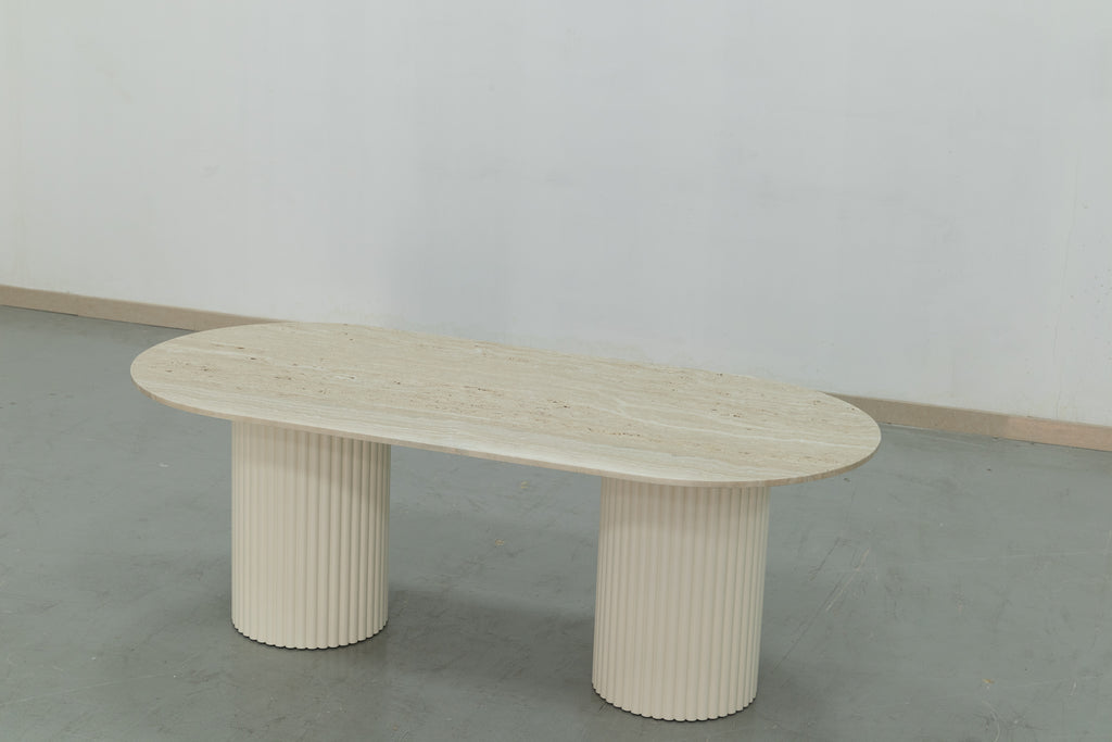 Oval Travertine Dining Table Perspective View 4