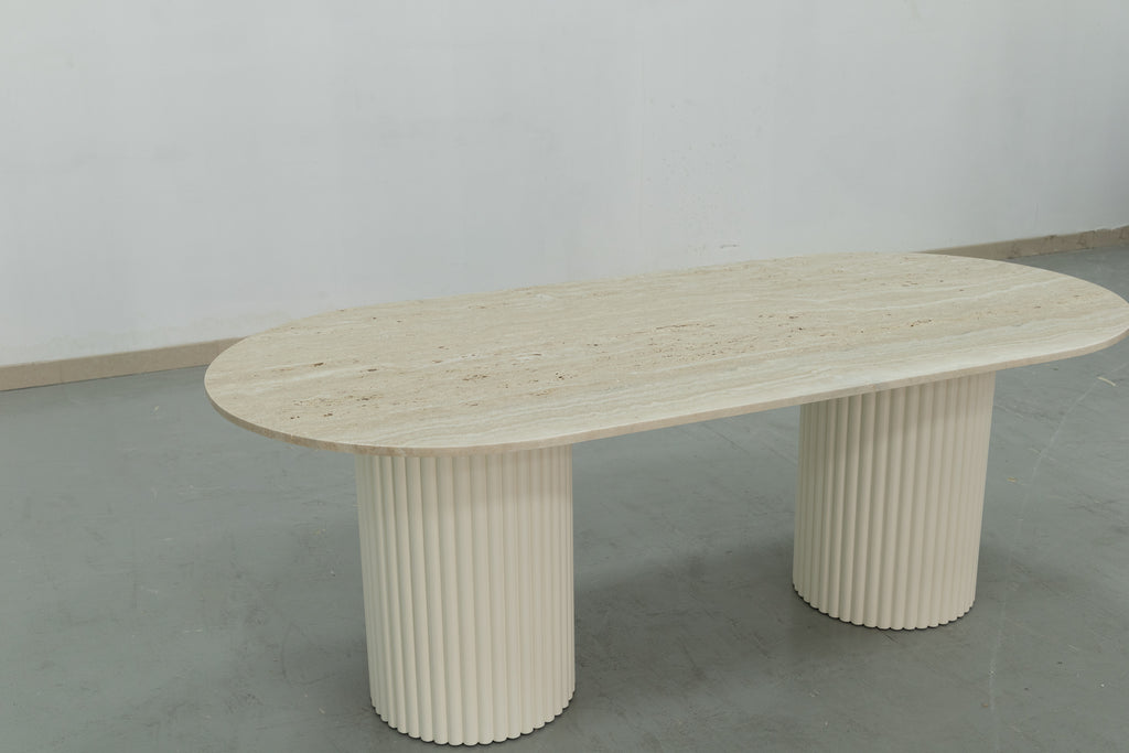 Oval Travertine Dining Table Perspective View 7