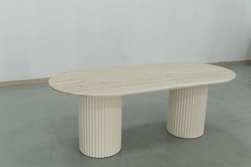 Oval Travertine Dining Table Perspective View 9