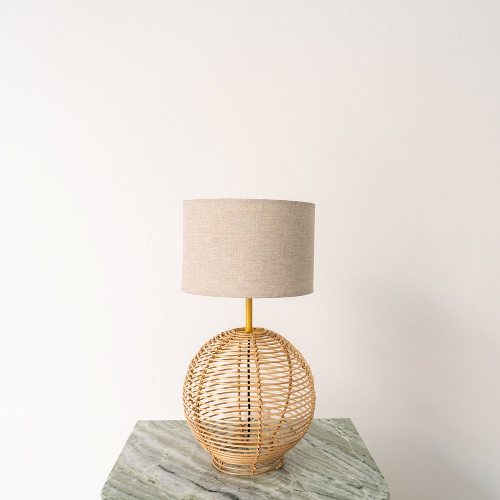 Rattan Globe Bedside Table Lamp Front Perspective View 1