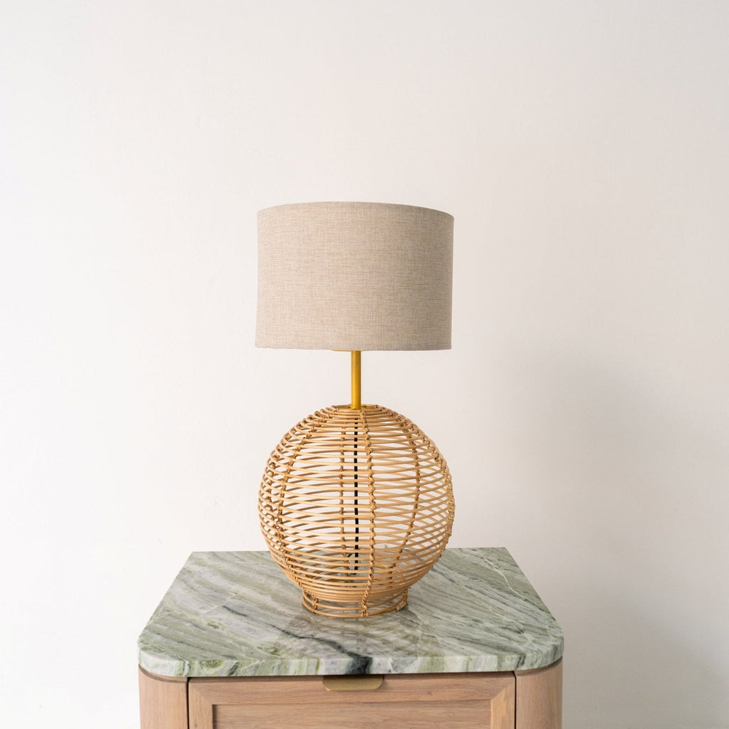 Rattan Globe Bedside Table Lamp Front Perspective View 2