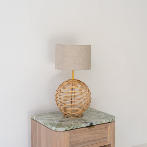 Rattan Globe Bedside Table Lamp Perspective View 1
