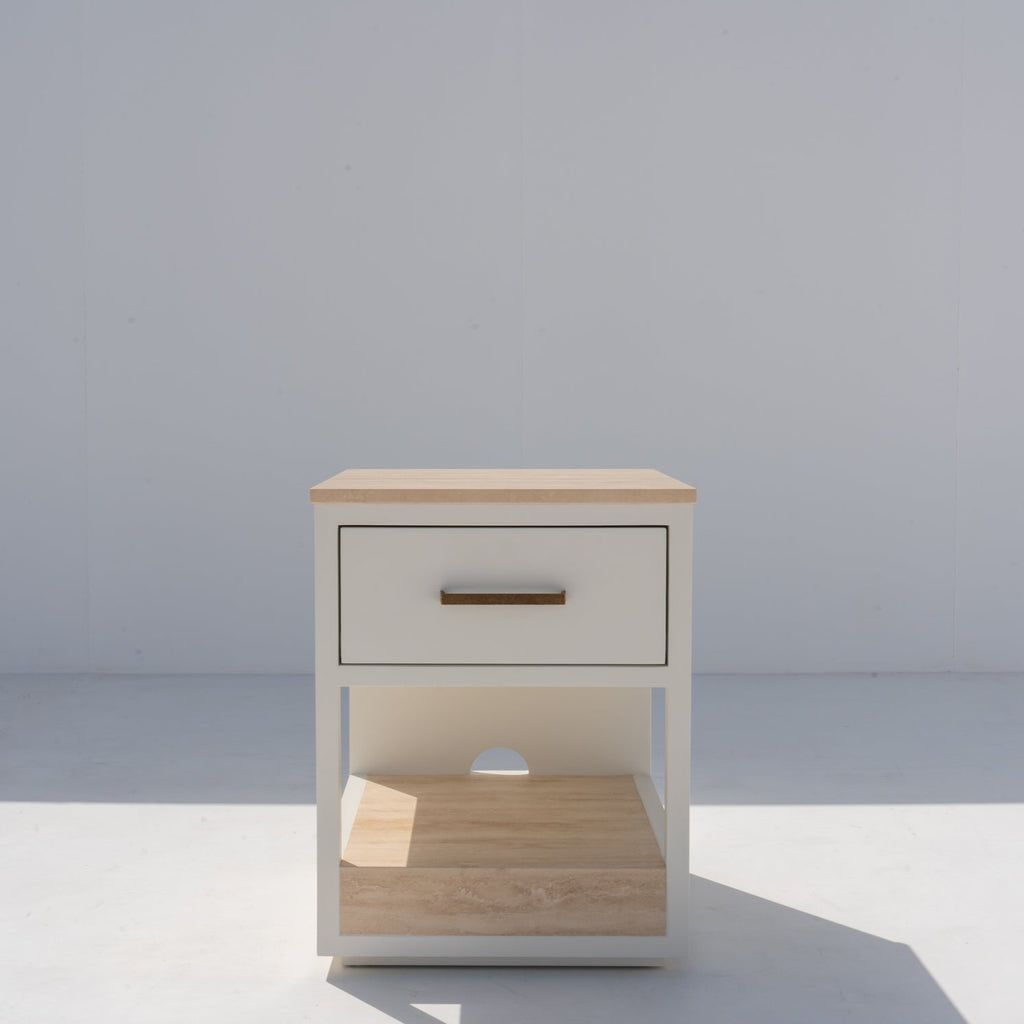 Riviera Travertine Bedside Table Front view