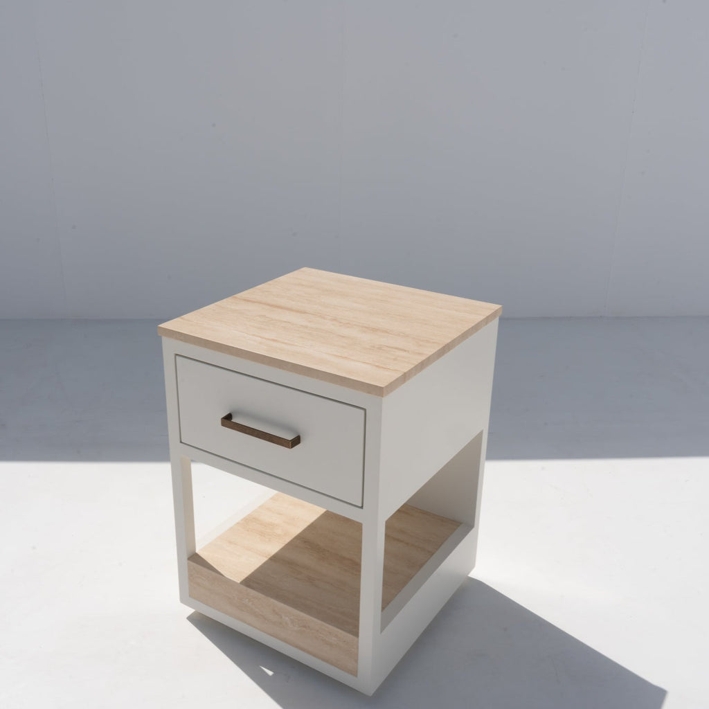 Riviera Travertine Bedside Table Side view